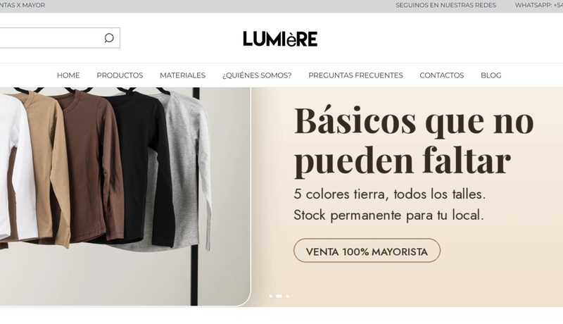 Captura del sitio de Lumiere Clothing