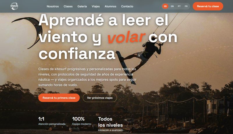 Captura del sitio de Wind Life Kite School